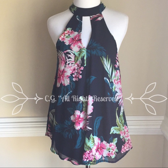 Japna Tops - NWOT Navy Tropical Blouse